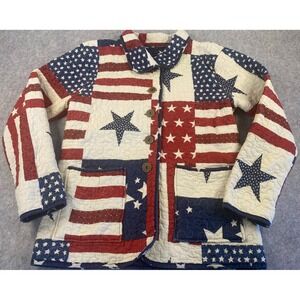 Ozark Mountain American Flag Quilted Jacket Women Button Front Patriotic Size S
